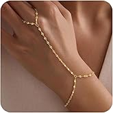 Gold Hand Chain Bracelets for Women Trendy，Dainty Clover Pearl Charm Ring Bracelet Hand Chain 14K Gold Planted Cute Heart Butterfly Flower Stackable Bracelets for Women Non Tarnish Gold Jewelry Gifts