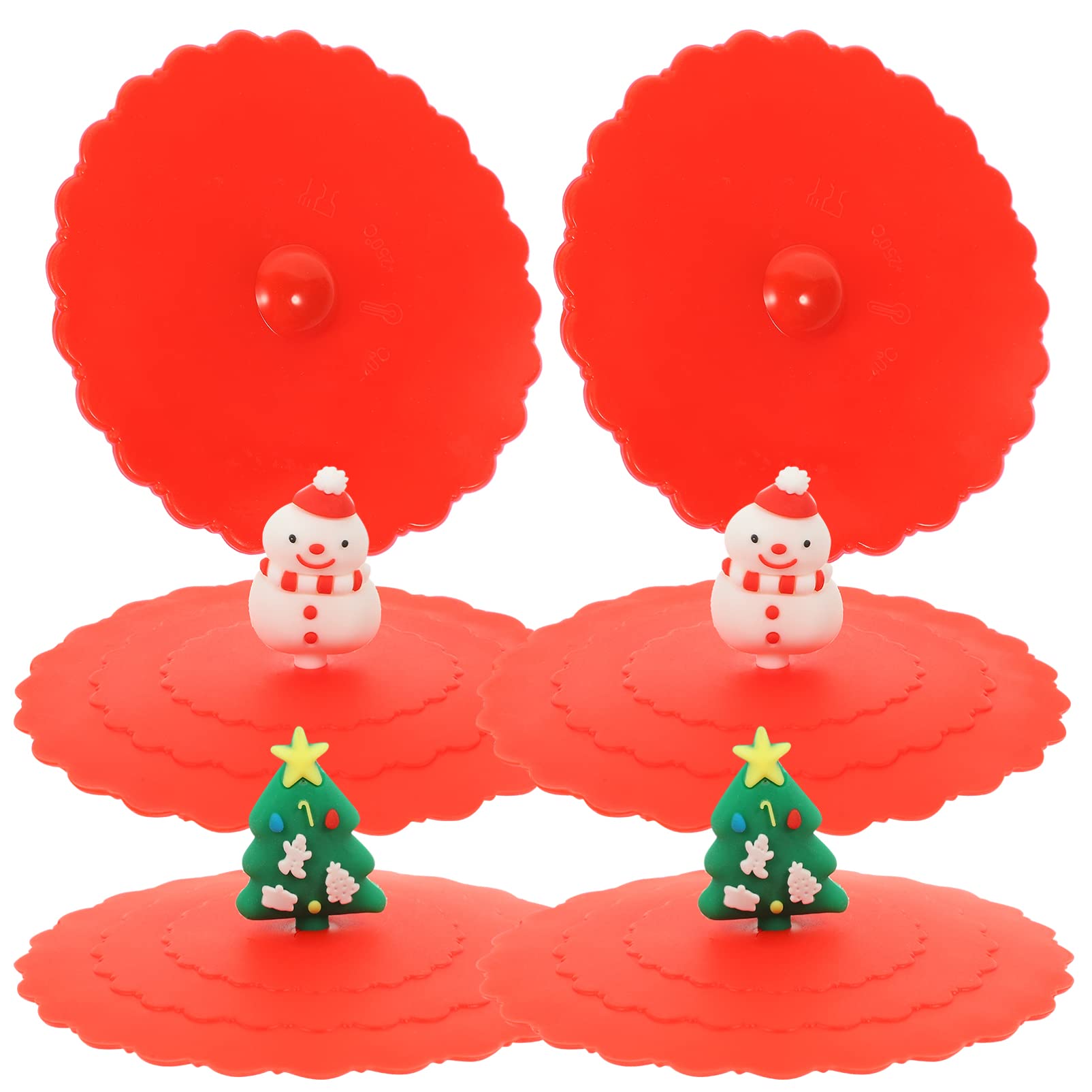 DOITOOL Adorable Cup Caps 6Pcs Christmas Silicone Mug Lids Christmas Tree Snowman Airtight Mug Covers Silicone Cup Lids for Beverages Glass Coffee s 10cm (Red) Bowl Covers