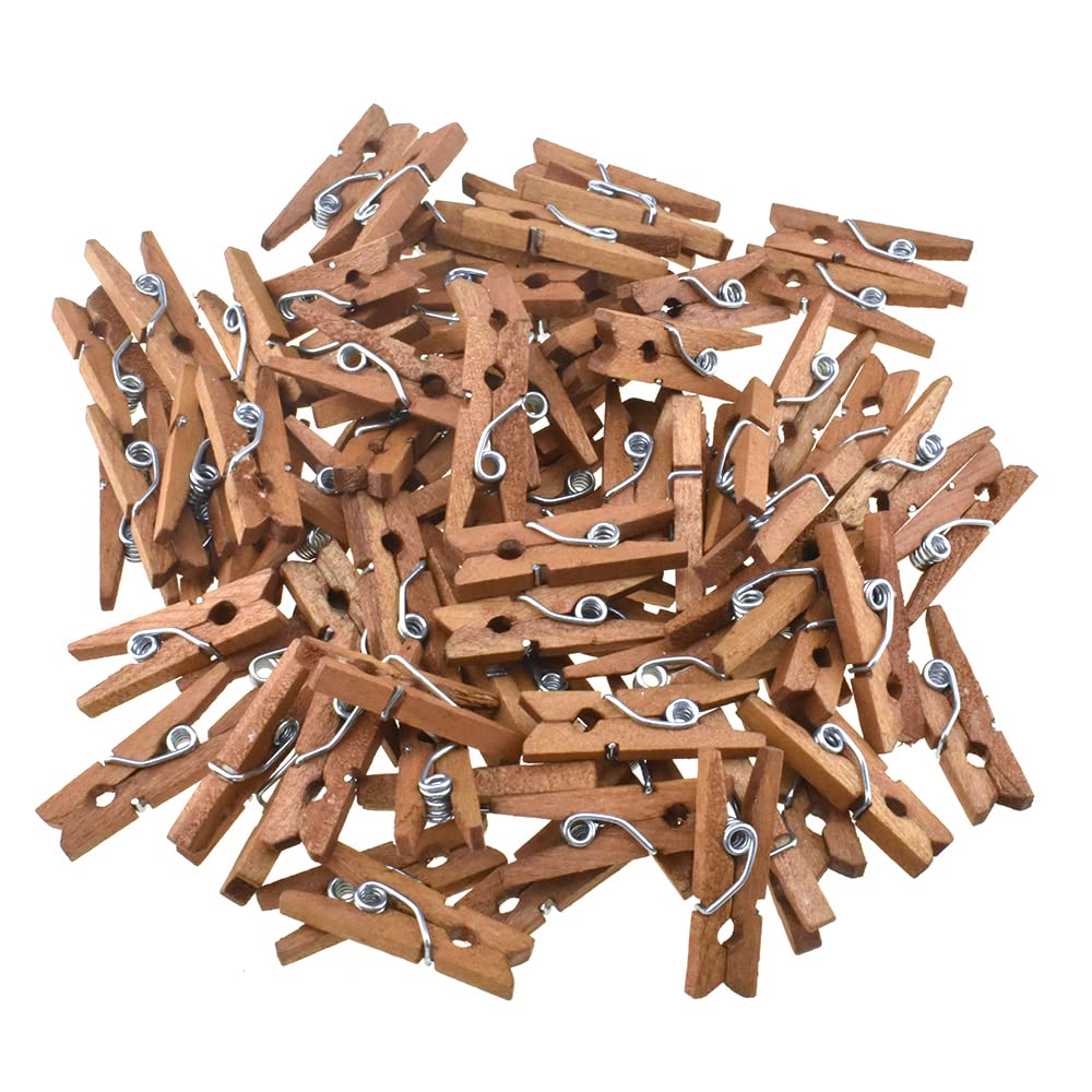 Photo 1 of HAHIYO Brown Wooden Clothes Pins Clothespins Mini Aviod Fall Apart 1 Inches Length 80 Pack Strong Springs No Rust No Discoloration for Laundry Bathroom DIY Craft Photos Food Opened Bags