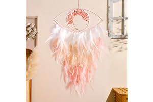 ARTILADY Pink Dream Catcher for Girls - Handmade Tree of Life Large Dreamcatcher Evil Eye Wall Decor, Boho Feathers Hanging Ornament Native American Indian Decor for Bedroom Wedding (Light Pink)