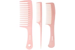 RHOS 3 Pieces Hair Comb Set for Women,Men-Wide Tooth Comb,Fine Tooth Rat Tail Comb,Medium Tooth Comb-Detangling Hair Combs for All Hair Types,Hair Styling Comb Set(Pink)