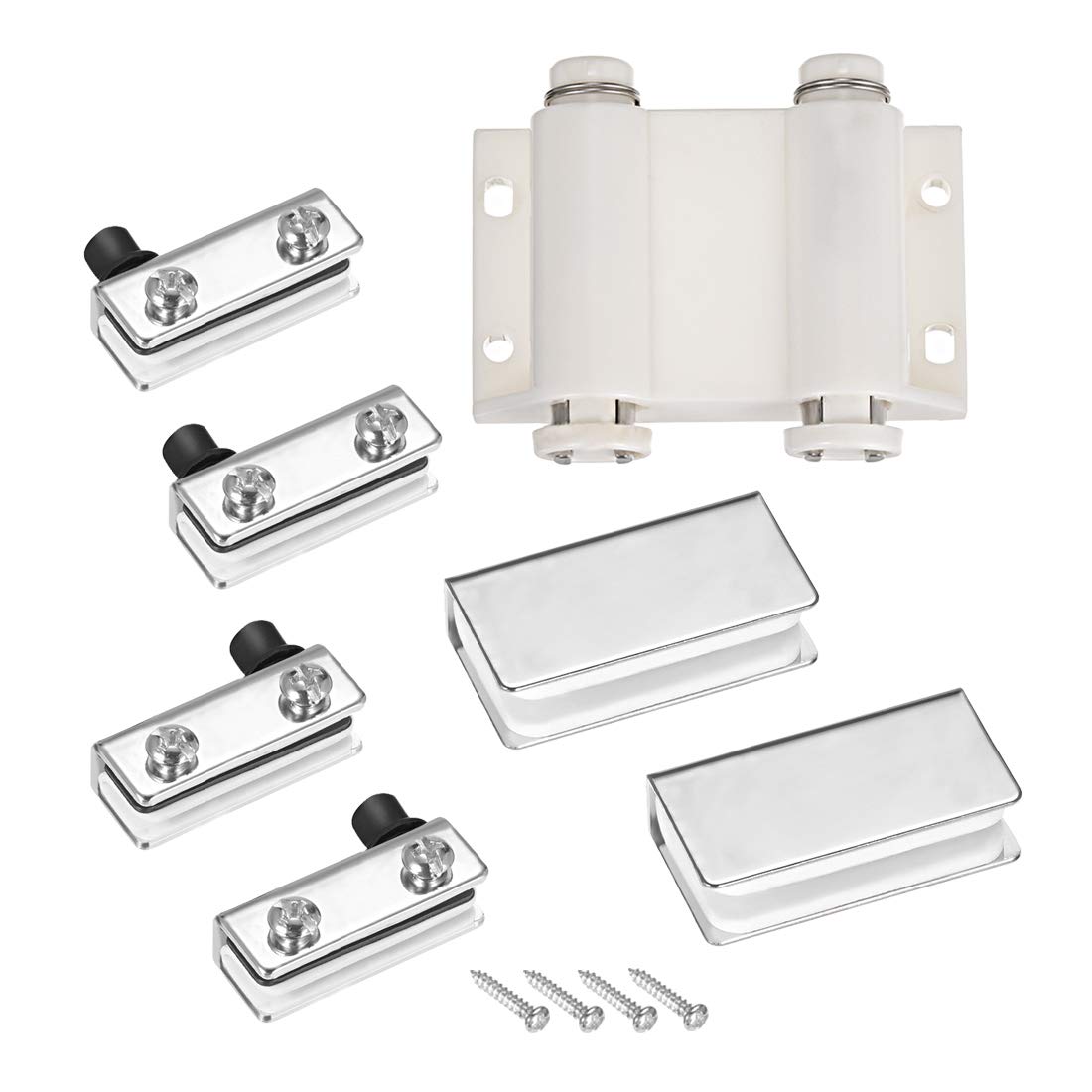 Sourcingmap 5-6mm Glass Door Double Magnetic Catch Latch Closures ABS White with Clamp Set