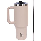 nuaims 40oz Insulated Tumbler with Handle, Leakproof Straw Lid & Carry Handle - Double Wall Vacuum Insulation Keeps Ice 24 Hours, BPA Free Stainless Steel Water Bottle (Seashell)