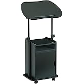 Techni Mobili Adjustable Laptop Cart w/Storage, Rolling Mobile Desk, Black | Adjustable laptop cart with storage cabinet, shelf, locking wheels, sit‑stand height for home office, bedside, classroom