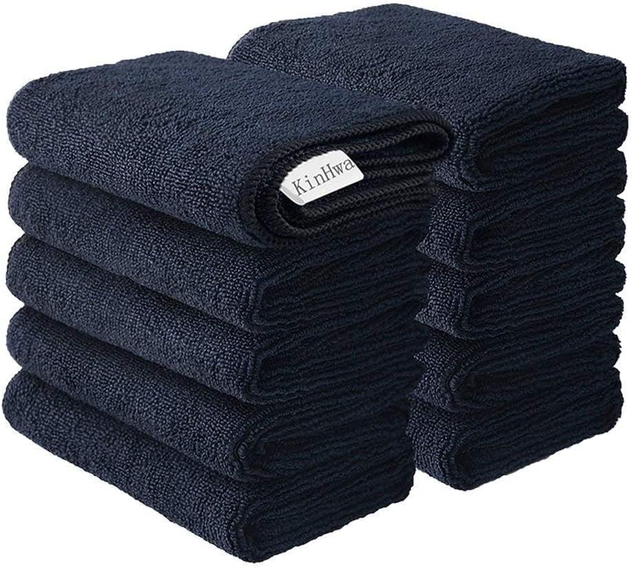 KinHwa Microfibre Dish Cloths Reusable Cleaning Cloth Super Absorben and Lint Free Towels Kitchen Fast Drying Cloth 30x30cm 10 Pack Black
