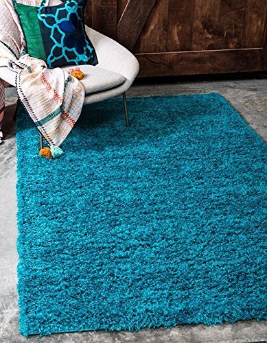 Unique Loom Solid Shag Collection Turquoise 3 x 5 Area Rug (3' 3" x 5' 3")