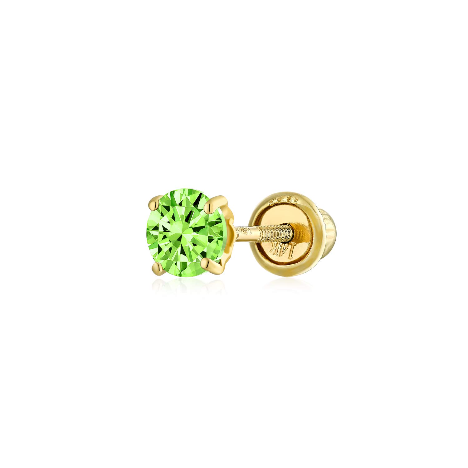 Minimalist Tiny Cubic Zirconia Olive Green Simulated Peridot CZ Round Helix Cartilage Ear Lobe Piercing Daith Round Solitaire 1 Piece Stud Earring Real Yellow Gold Screw back 3MM