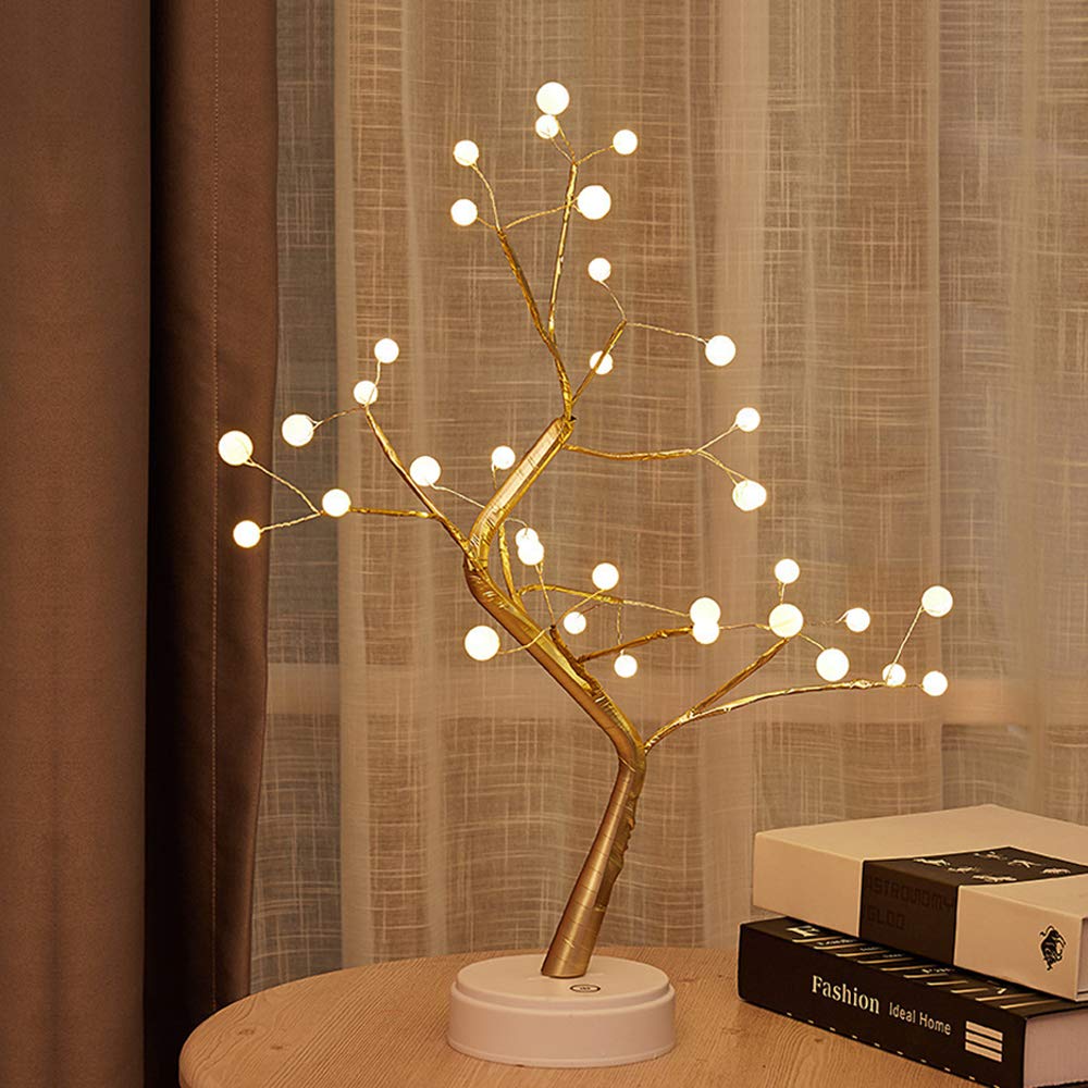 GUOCHENG Bonsai Tree Light LED Battery&USB Pearl Tree Table Lamps 19.69 inch with 36 Warm White LEDs Fairy Lights Decor for Valentine's Day Party Wedding Bedroom(Pearl)
