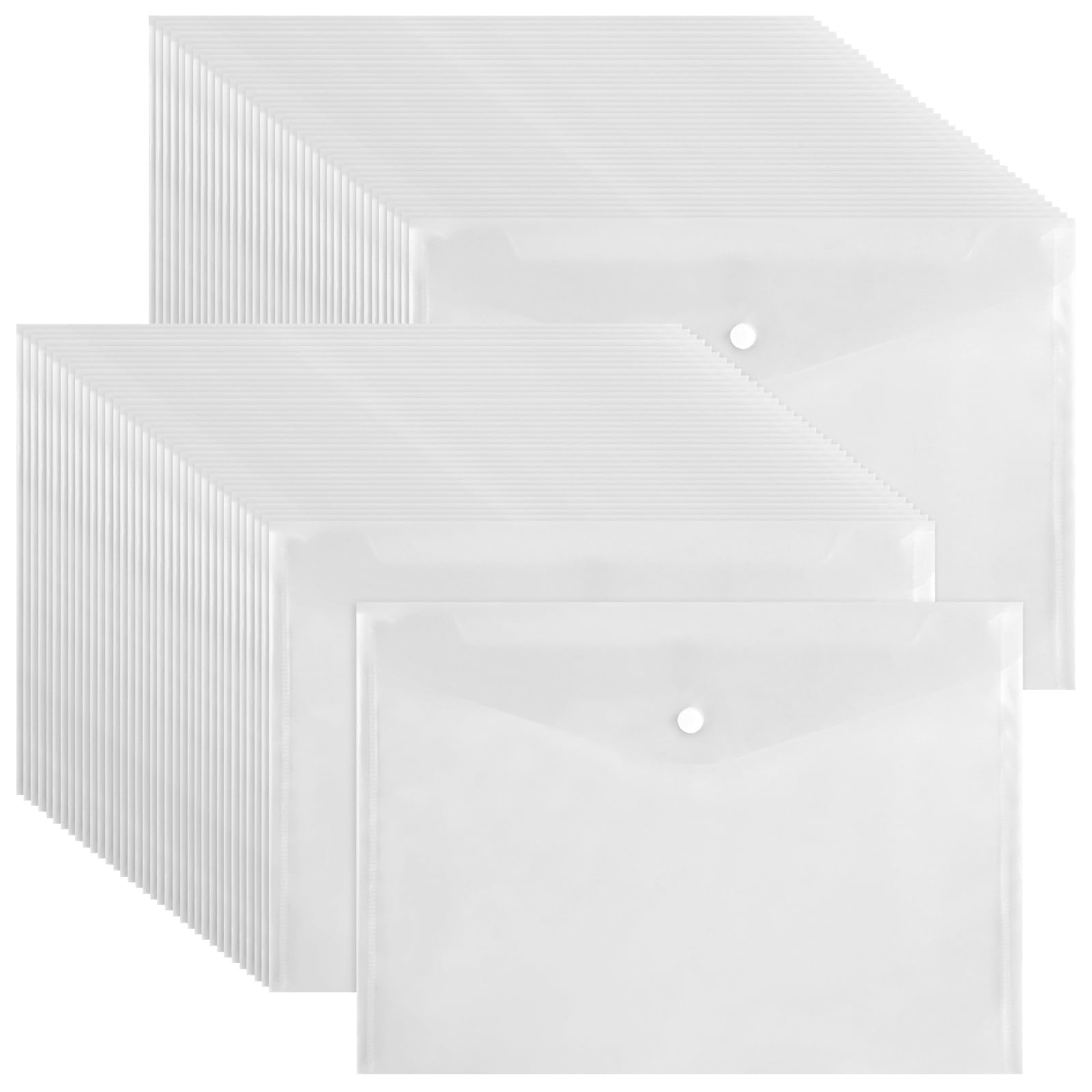 FUNSUEI 70 PCS A4 Clear Popper Wallets, Clear Plastic Wallets, Plastic Document Files A4 Envelopes Folders for Office, Home, School