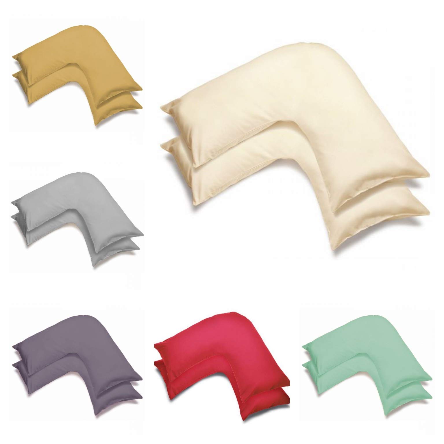 2 Pack Poly-Cotton Plain Dyed V Shaped Pillow Cases Covers - Orthopedic Pregnancy Maternity Back & Neck Support Nursing V Pillowcase Pair (Cream)