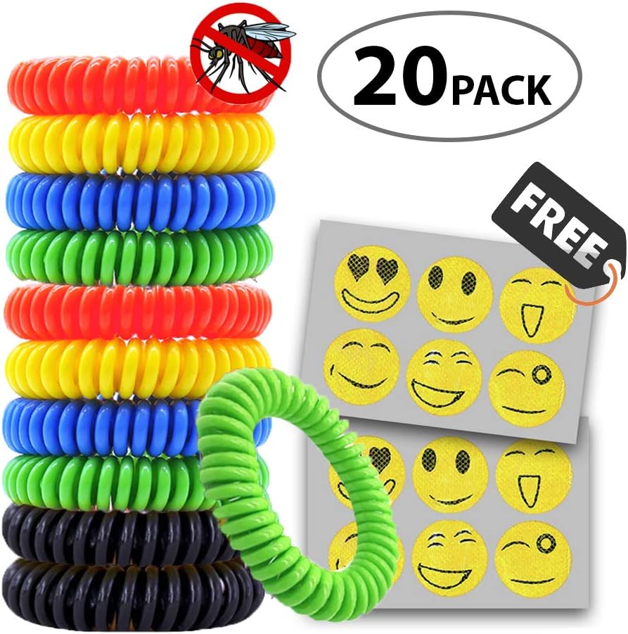 Duuda Mosquito Repellent Bracelet 20 Pack Plus 30 Free Patches, 100% Natural Insect Bug Repellent Bands, Pest Control for Kids, Adults, Adjustable Wristbands for Indoor and Outdoor