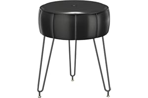 YMYNY Vanity Stool Chair, Pumpkin Style Faux Leather Stool, Pouf Couch Stool, Modern Multifunctional Make-up Stool for Bedroom, Living Room 12.6" D×12.6" W×17.32" H Black UHBD036B