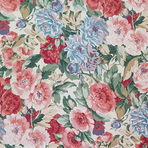 54"w Mad About Flowers in Vibrant Pink Blue and Beige 100% Cotton Fabric Vintage Print circa 1991 by Atelier Originals Upholstery Grade VAT Colors Scotchgardx2133; - Sold by the Yard