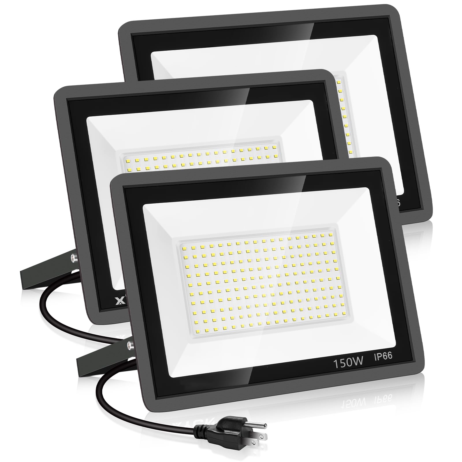 Photo 1 of **1 light only**
YANYCN 3 Pack 150W LED Flood Light Outdoor,Super Bright Exterior Security Light with Plug,IP66 Waterproof Flood Light, 15500LM 5000K Daylight White Floodlight for Yard, Garden,Basketball Court, Arena