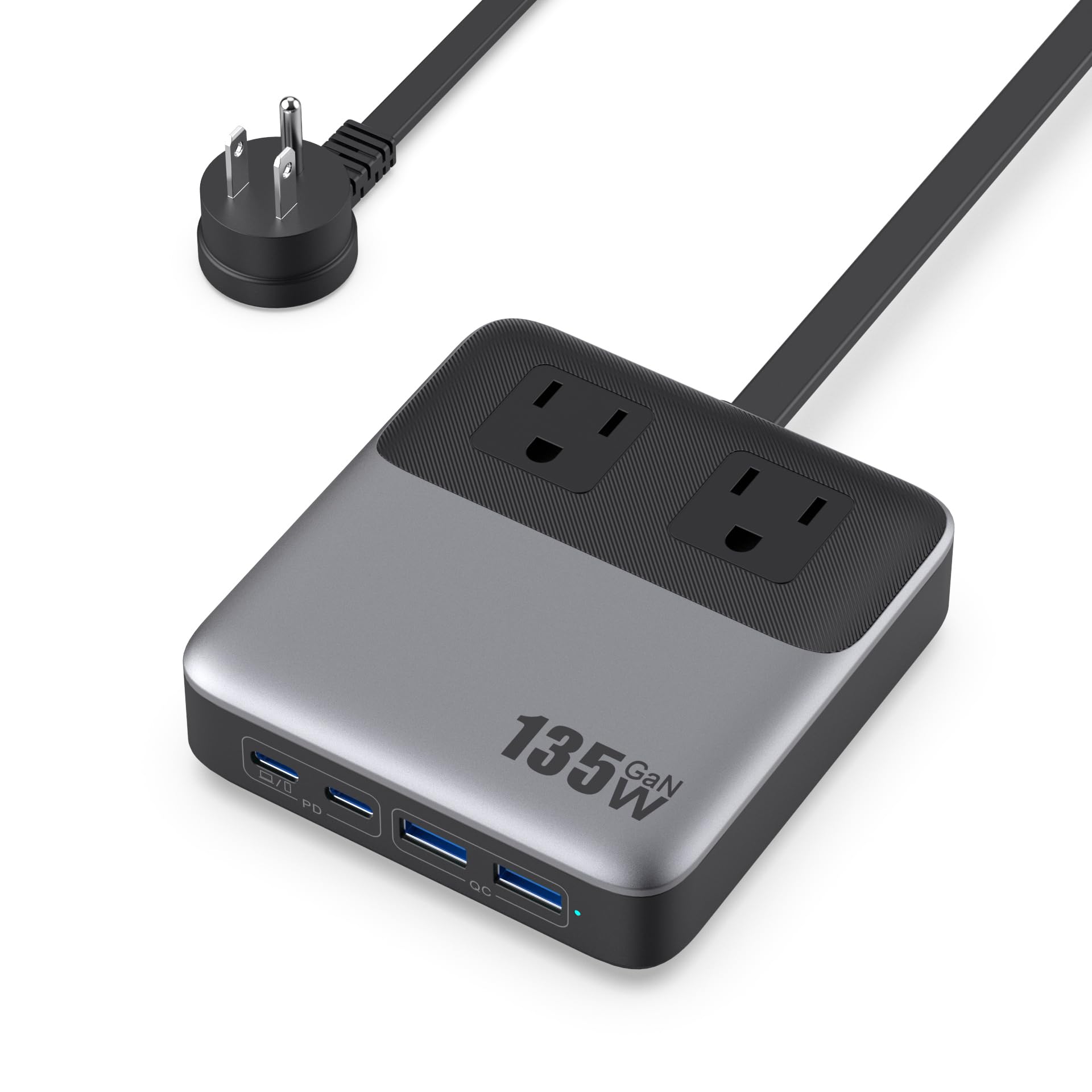 6-in-1 Charging Station USB C Power Strip with 5ft Cord and Plug,135W GaN-IV USB C Charger Block,2 AC Outlets,2 USB-A,2 USB-C for MacBook,iPhone 16/15/14,Fast Charging Desktop Charger for Office,Home Image