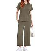 EYZH Womens 2 Piece Lounge Set - Summer Comfy Travel Outfits, Short Sleeve Wide Leg Vacation Sets Loungewear