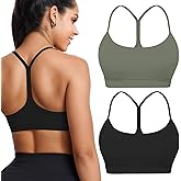 Buauty 2 Packs Y Back Sports Bra for Women, Low Impact Padded Racerback Spaghetti Strap Bras, Workout Yoga Tops