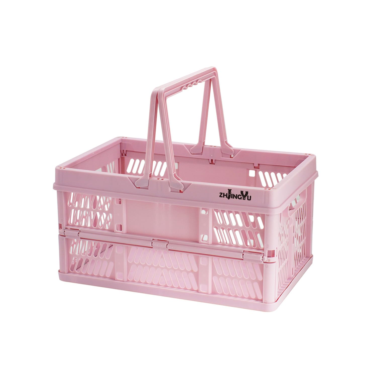 Photo 1 of ZHJINGYU crates for storage,plastic baskets for organizing,collapsible shopping basket,20L foldable crate with Handles,Car Milk Dairy storage crate, for Kitchen,Bathroom,Medicine.Garage M,Pink