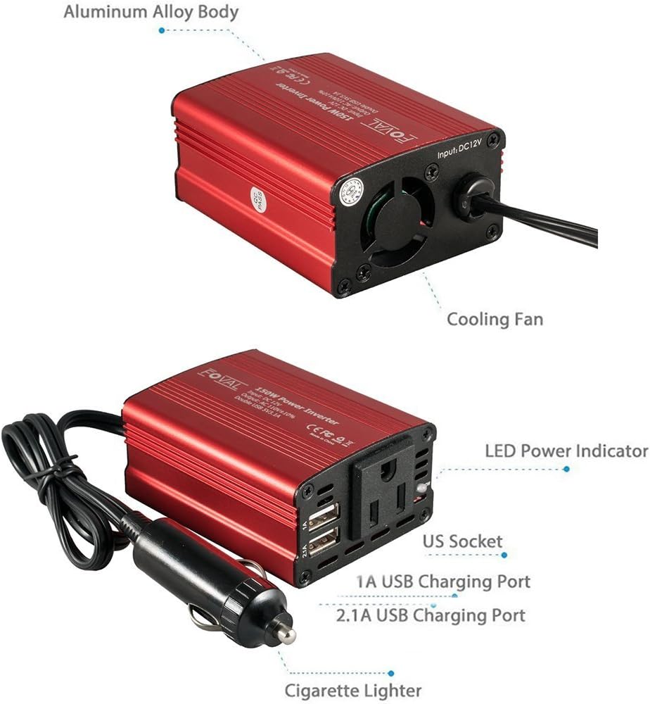 Foval 150W Car Power Inverter 12V DC to 110V AC Converter with 3.1A Dual USB Car Charger: Automotive