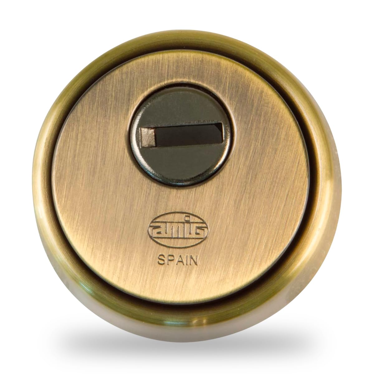 Amig - Cylinder Protector Mod. 30 - Brass - Leather Finish - Solid Outer Ring - Ø65 mm - with Anti-Drill Plate - with Screws and mounting Support - Euro Profile Cylinder EN1303 - Sintered Steel Body