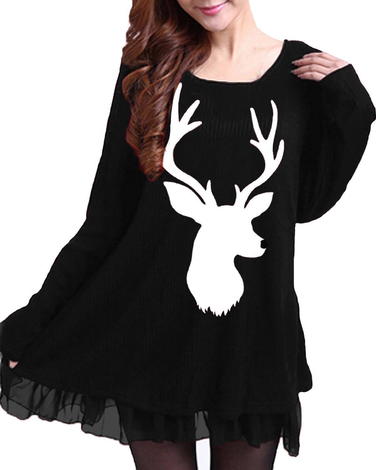 Women's Casual Jumpers Knit Sweater Ladies Long Sleeve Tops Pullover Evening Party Bow Dress