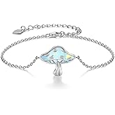 TYSO Mushroom Bracelet 925 Sterling Silver White/Pink/Blue Opal Mushroom Bracelet Jewelry Gift for Women