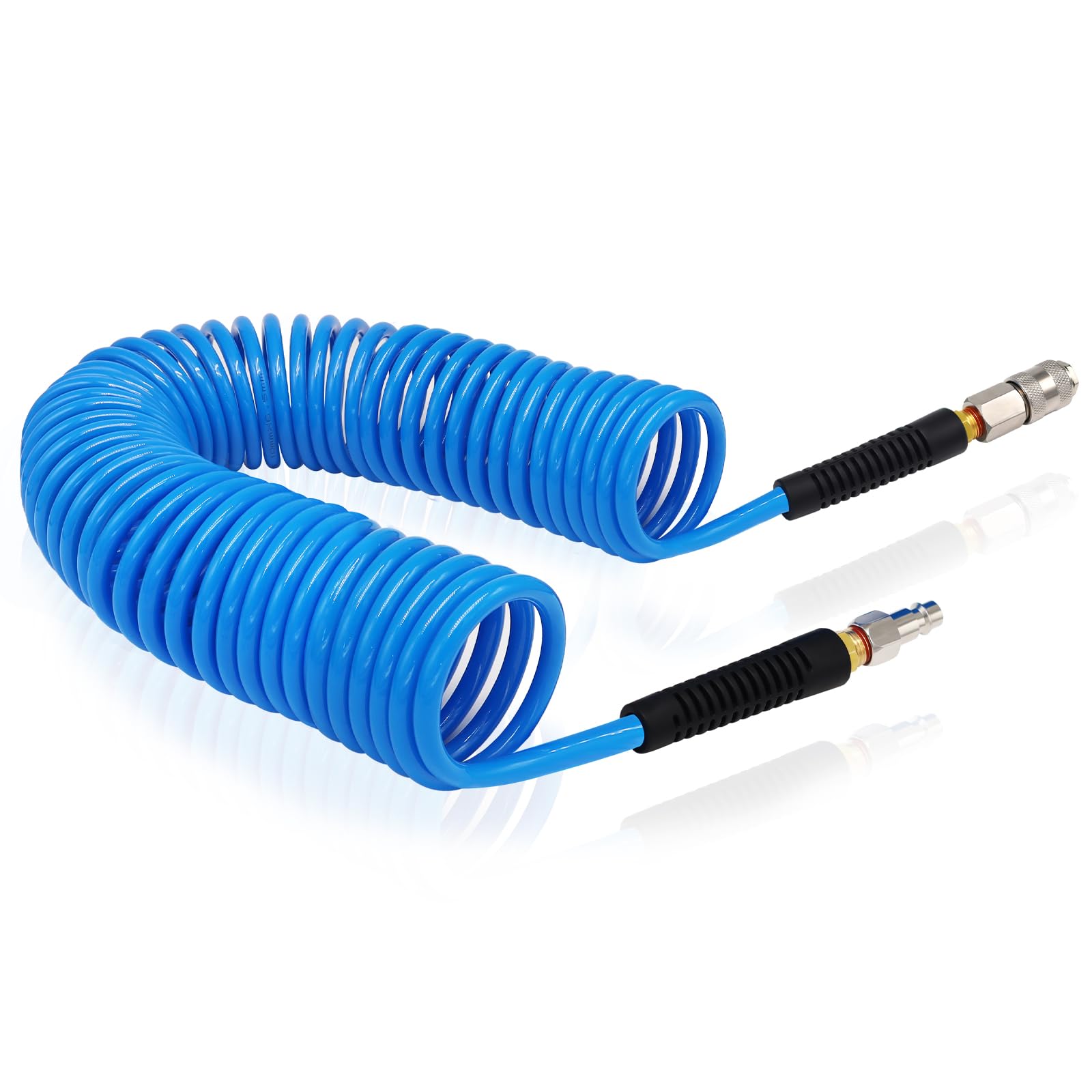 FANOVO 10m Length Air Compressor Hose Polyurethane Recoil, 1/4" Europe Quick Coupler and Bend Restrictors for Air Compressor Accessories, 6mm ID x 9.5mm OD Blue Retractable Hose