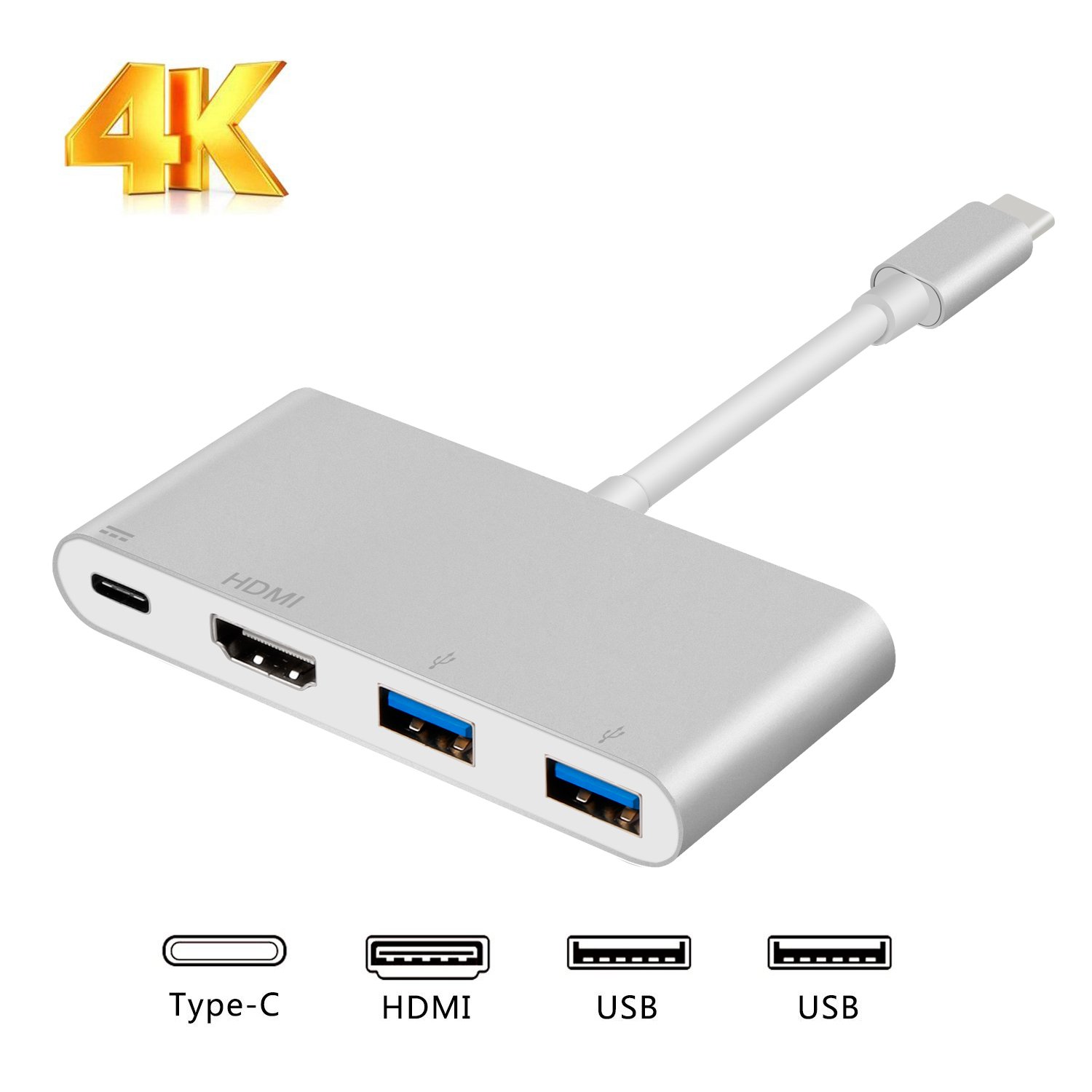 USB-C Hub to HDMI 4K, Type C to HDMI 2 USB3.0 PD Adapter, Portable Converter Adaptor for 2017 MacBook Pro/Samsung Galaxy S8/S8 Plus, Multi-Port Charging & Connecting Adapte (Plug and Play)