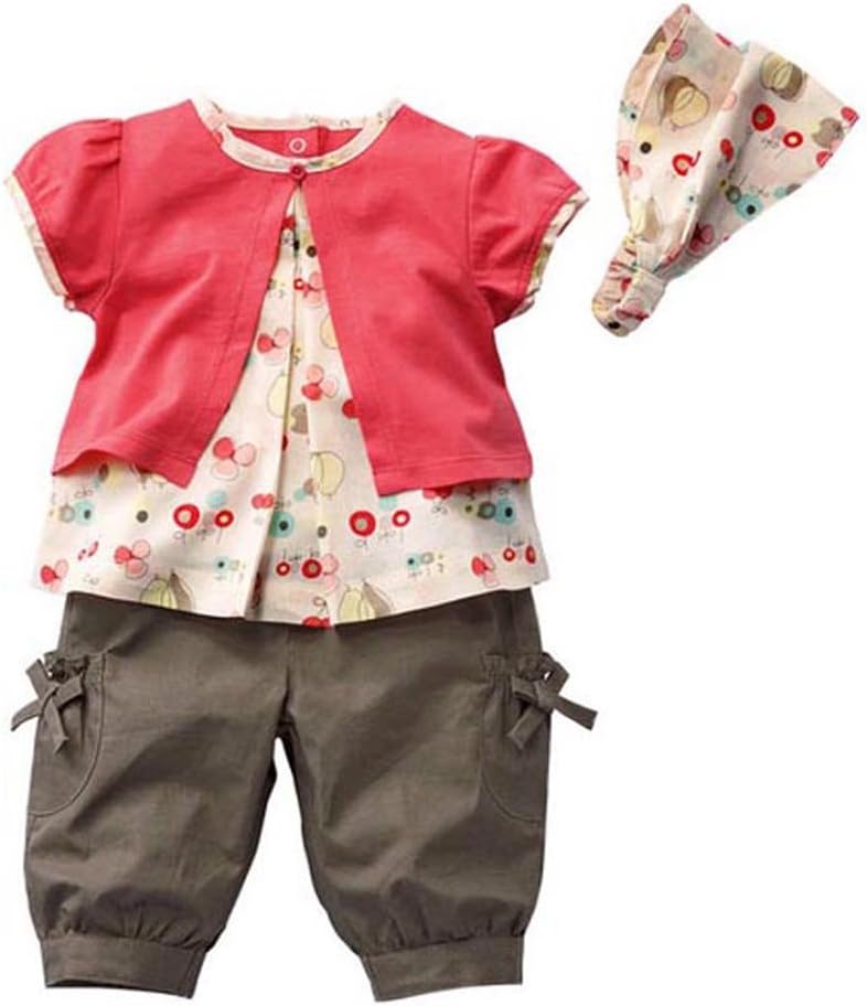 JZN 3Pcs Kids Baby Girls Fruits Pattern Top + Pants + Hat Set Outfits 0-3 Years