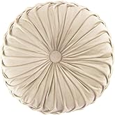 Jiuqianli Round Throw Pillow Velvet Home Decoration Soft Pleated Pumpkin Round Floor Cushion for Couch Chair Bed Car Decorative (Beige14inch)