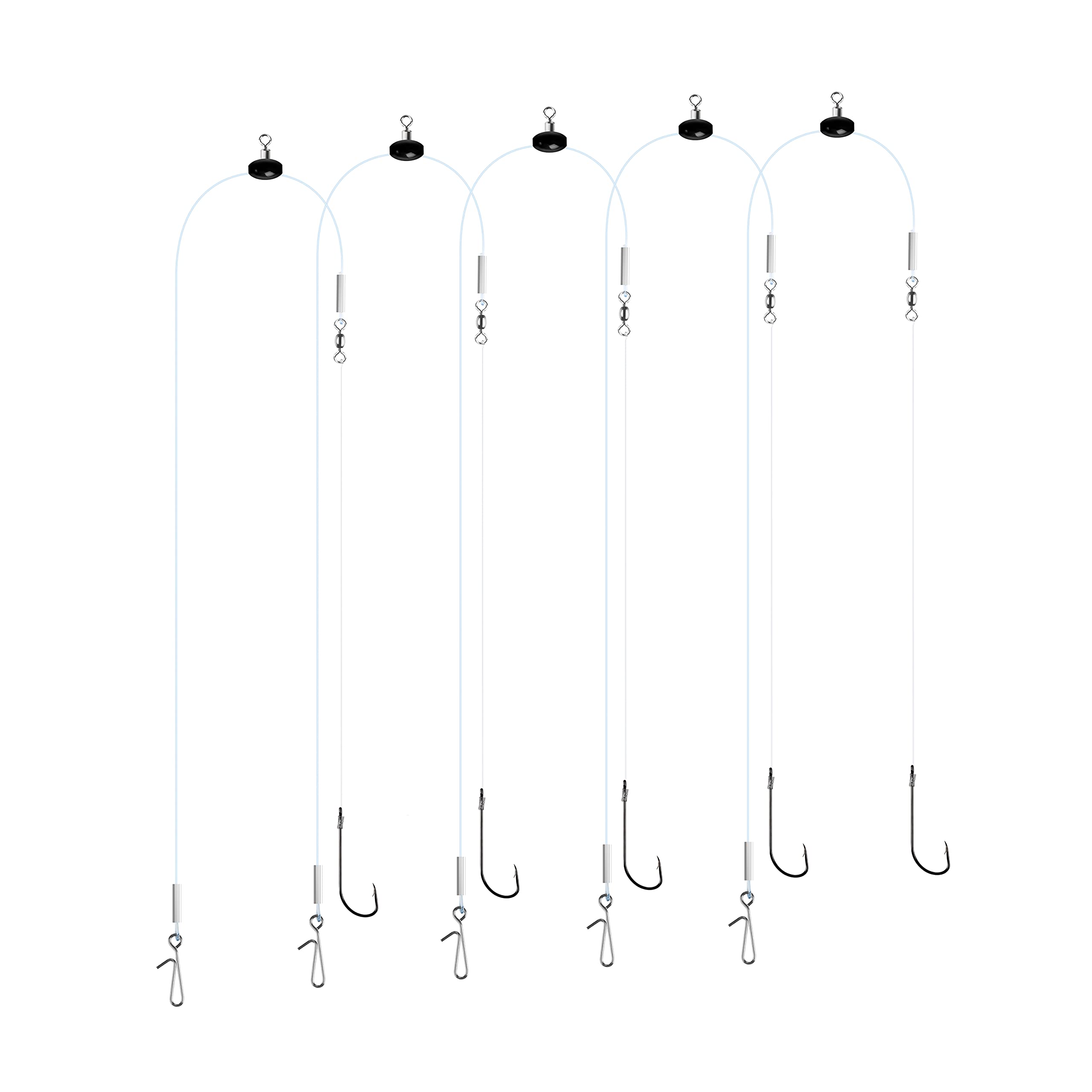 Luroad 5pcs Sea Fishing Pulley Rigs Single Hooks & Double Hooks, Pre Tied Fishing Rigs Hook Sizes 1/0, 2/0, 3/0 for Beach Casting Shore Flounder, Whiting (3/0, 5pcs Single)
