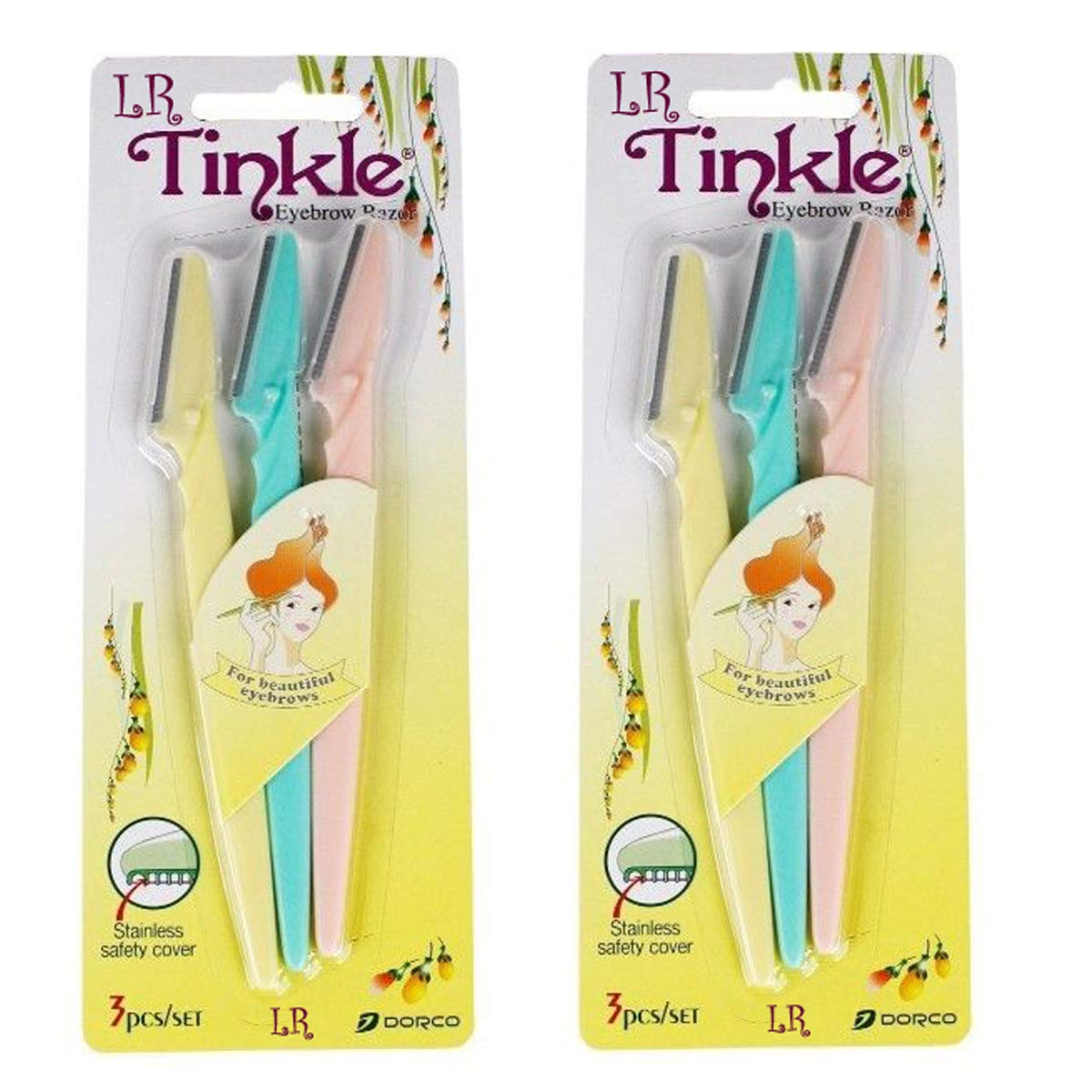 Dorco Tinkle Eyebrow Razors for Women, 6 Razors [3ct per pack (2pk