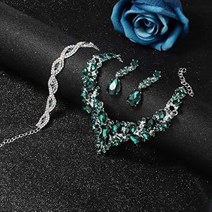 Fiasaso Crystal Bridal Jewelry Set - Rhinestone Necklace, Earrings & Bracelet For Women, Wedding, Bridesmaid, Party (Adjustable, Velvet Bag Included)