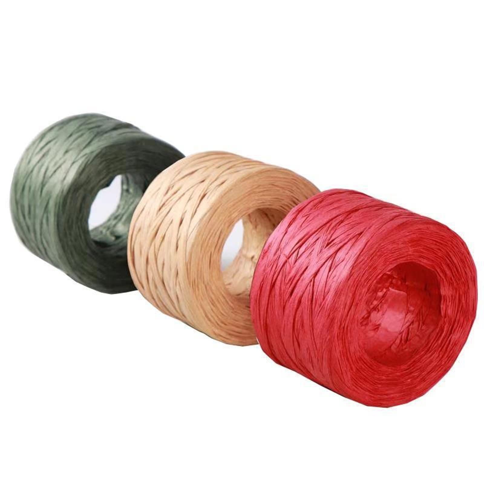 3 Rolls 50M Christmas Matte Raffia Paper Ribbon, Natural Red Green Raffia Paper Ribbon Xmas Raffia Twine for Gift Wrapping