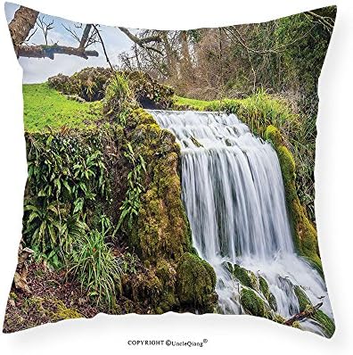 UncleQiang Custom pillowcases Waterfall Forest Art Prints Scenery for Living Room and Bedroom Girls Dorm Room Accessories Home Decor with One of a Kind Machine Washable Silky Satin Green White