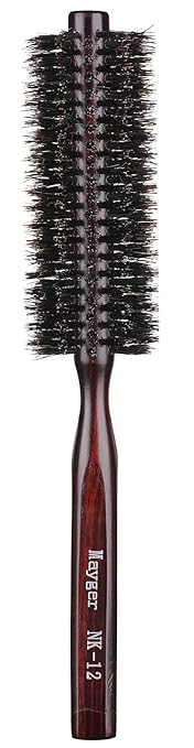 Boar Bristle Round Brush, Hair Brush with Ergonomic Natural Wood Handle, 1.3 inch, for Hair Drying, Styling, Curling, Adding Hair Volume and Scalp Massage
