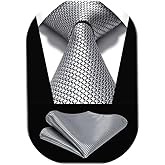 HISDERN Ties for Men Plaid Checkered Tie with Pocket Square Woven Business Formal Necktie Handkerchief Set Wedding Party