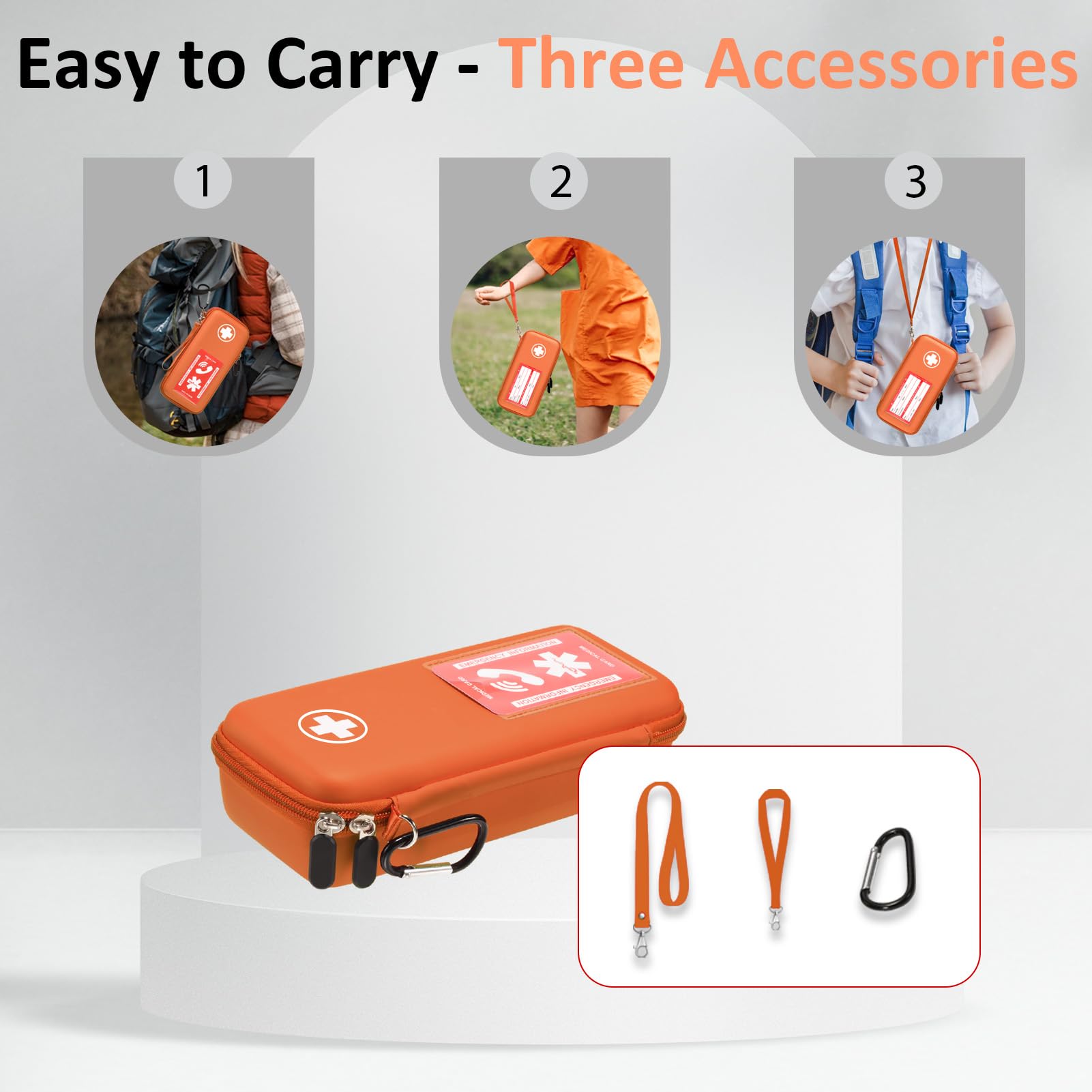 Klawdsky EpiPen Carry Case, Hard Emergency Medical Bag with Carabiner-for 2 EpiPens, Asthma Inhaler, Auvi-Q,Eye Drops,Anti-Histamine,Allergy Medication,Diabetes Travel Case for Adults (Normal Size)