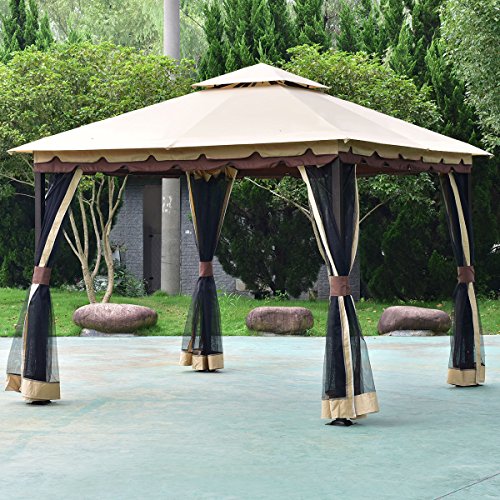 oldzon 2-Tier 10'x10' Gazebo Canopy Tent Shelter Awning Steel Patio Garden Outdoor with Ebook