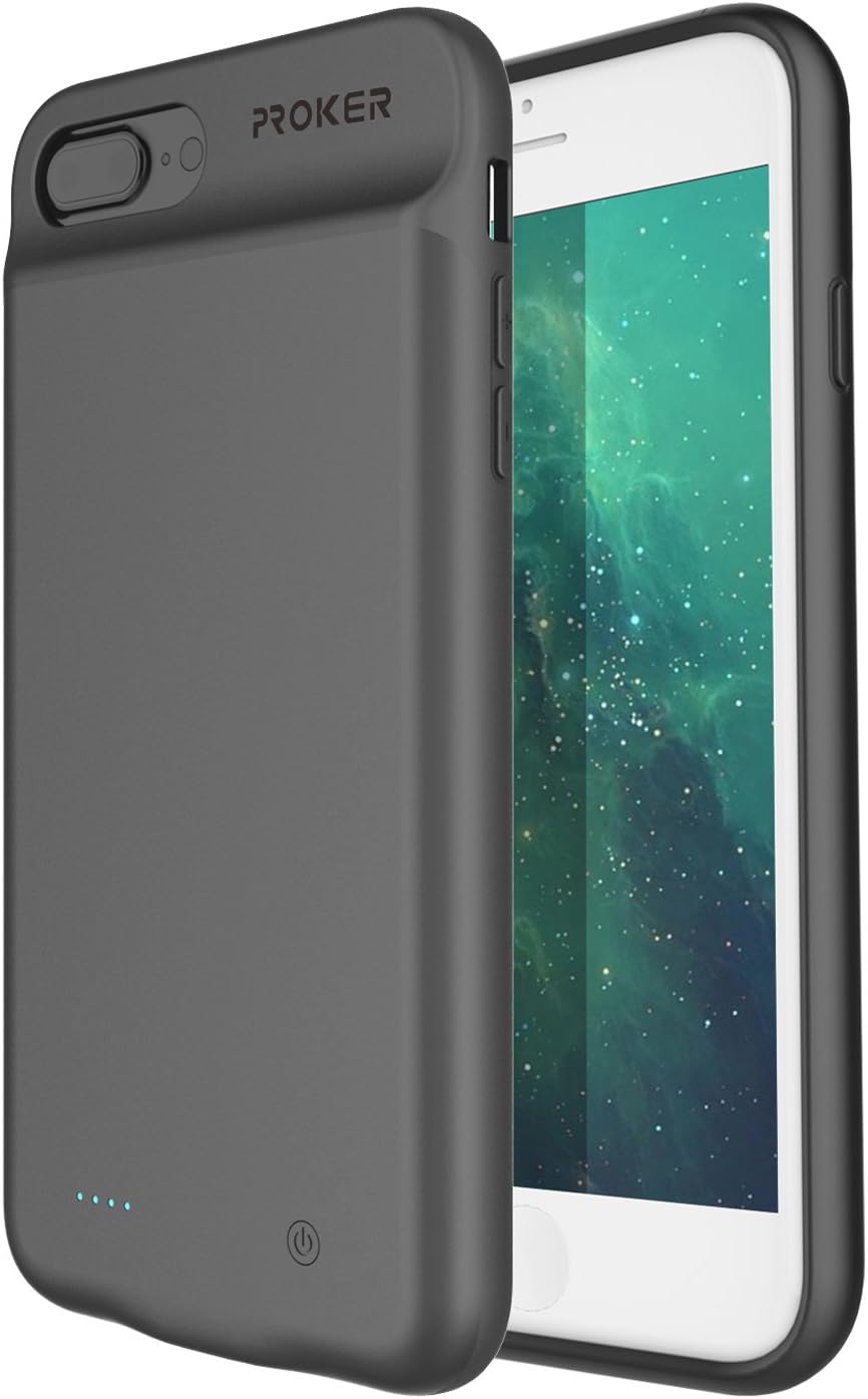 iPhone 7/8 Battery Case,Proker Ultra Slim Extended Charging Case with High Capacity 3000mAh for iPhone 7 iPhone 8-4.7 inch Soft Rubber Hinge Design&Build-in Magnet(NOT for iPhone 7 Plus)(Black)