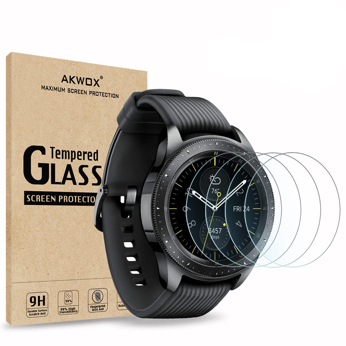 Photo 1 of [4 Pack] Tempered Glass Screen Protector for Samsung Galaxy Watch 42mm / Gear S2, Akwox [0.33mm 2.5D High Definition 9H] Premium Clear Screen Protector for Samsung Galaxy Watch Smartwatch 42mm/Gear S2