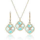 Qinpan Crystal Pendant Necklace Earrings Sets for Women 14K Glod Plated Jewelry