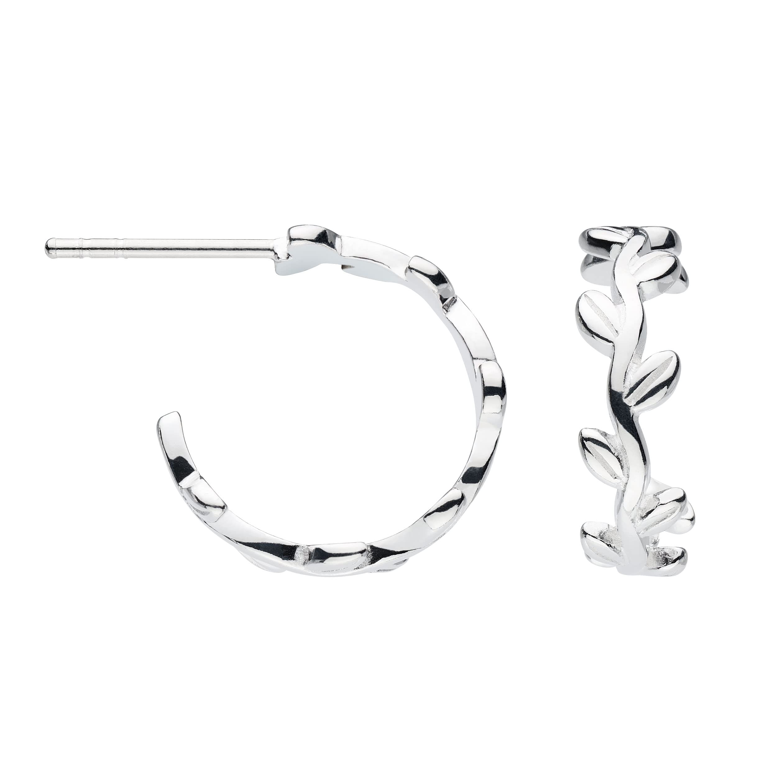 Dew Sterling Silver Leaf Vine Stud Hoop Earrings, 16mm