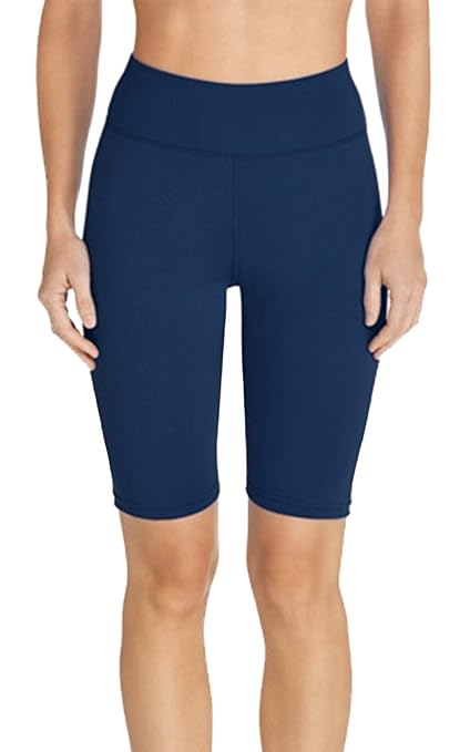 Ecute Damen Badehose Lang Bikinihose High Waist Schwimmshorts Badepants Badeshorts Schwarz Blau