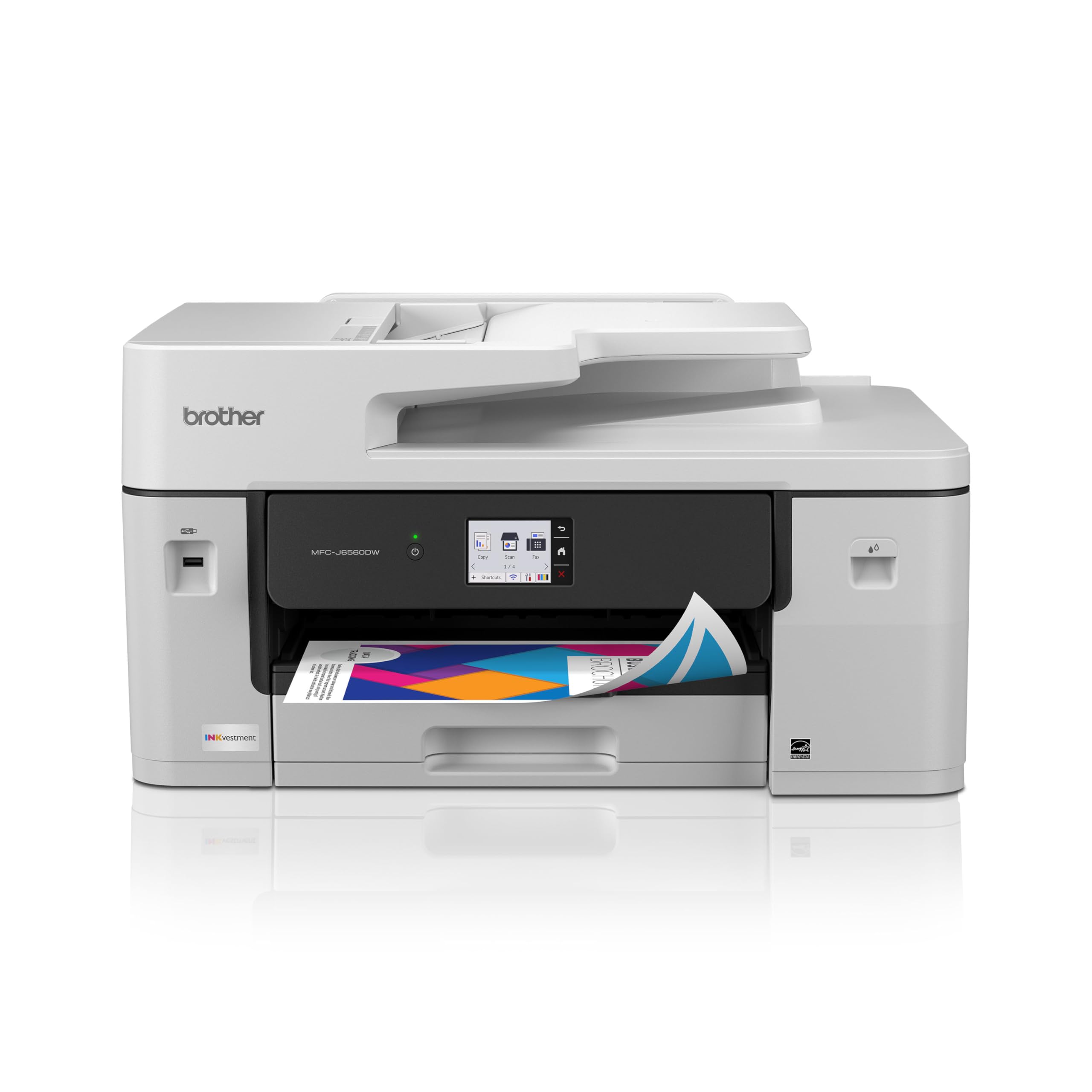 Photo 1 of **TESTED DID NOT TURN ON**
Brother INKvestment 6560 Wireless Color Inkjet All-in-One Printer with 11”x17” Capabilities and 2.7” Color Touchscreen | Includes Refresh Subscription Trial(1) (MFC-J6560DW)
