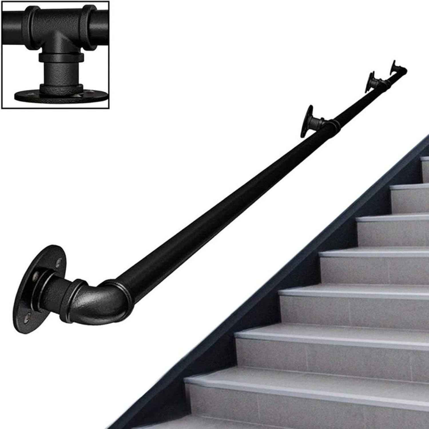 WANGXIAO Bar Wrought Iron Pipe Stair Handrail, Against The Wall Elderly