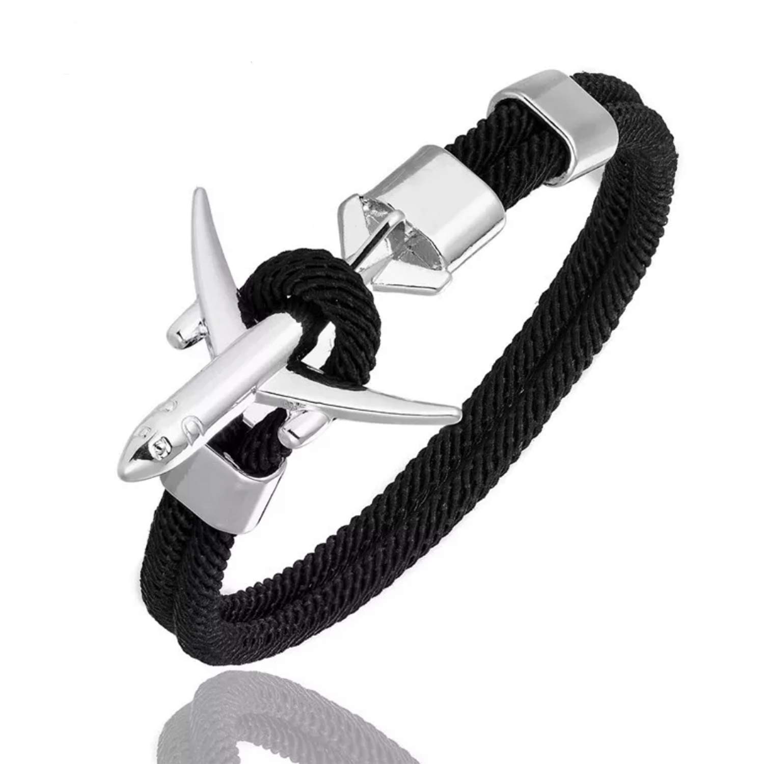 IzuBizu London Mens Unisex Stainless Steel Silver Airplane Anchor Bracelet Aviation Rope Chain Airforce Plane Travel Holiday Birthday Easter