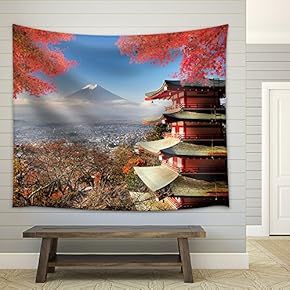 Mt. Fuji with Fall Colors in Japan for Adv or Others Purpose Use - Fabric Wall Tapestry Home Decor - 51x60 inches
