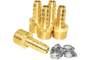 JoyTube 5 Pcs Hose Barb Fittings 3/8" Barb to 1/2" NPT Male Thread Brass Metals Adapter Connector with Hose Clamp