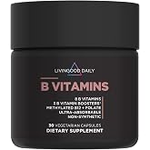Livingood Daily Vitamin B Complex Supplement for Men and Women, 30 Capsules | 11-in-1 Non-Synthetic B Vitamins, Methylated B12, Folate, B1 B2 B3 B5 B6, Biotin, Choline, Inositol, PABA, Vegan, Made in USA